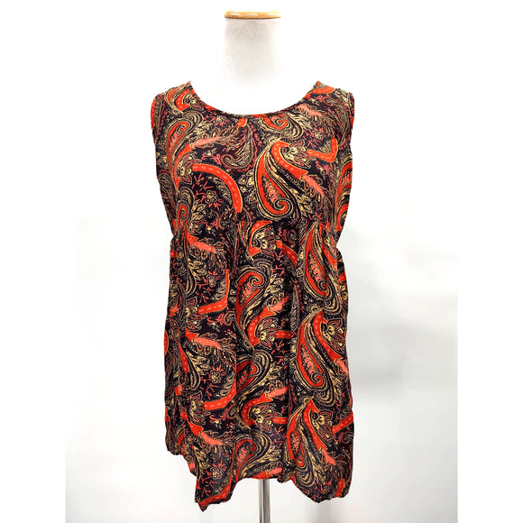 Forever 21 orange and black keyhole paisley print tunic top in size M - Picture 1 of 4